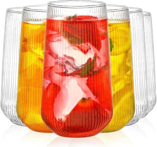 Turkish Hawaiian Glass Drinking Glasses Set of 6-400ml - Elegant Design for Water, Juice, Cold Drinks