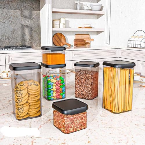 Generic Food Storage Containers Set of 8, Square Plastic, Secure Clip Lid, Multiple Sizes up to 1.77L, for Refrigerator Organising, .hg