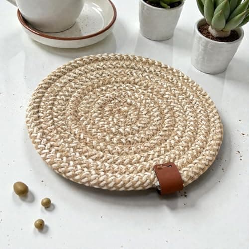 Woven it - Cotton Off white x Beige Coaster 13cm, can be used in Kitchen, Dining Room, Living Room, Bed Room, Kids Room, indoor and outdoor