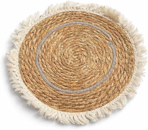 Natural Burlap Round Placemat – Decorative Base for Dining, Plates, Vases, Candles with Braids and Fabric Ends Tablecloth