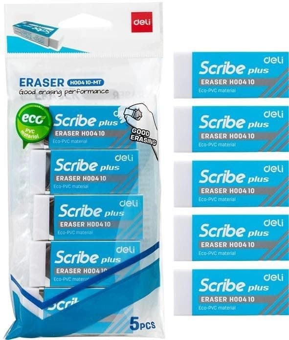 Deli EH00410-MT PVC Eraser, 60 mm × 24 mm × 12 mm Size, White