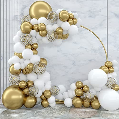 White Gold Balloon Arch Kit, 127Pcs White Gold Balloon Garland Kit, Gold Confetti Latex Balloons, DIY Balloons Arch for Boy Girl Wedding Birthday Party Decoration Baby Shower Anniversary Engagement