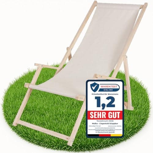 Melko Folding Wooden Lounger Sun Lounger Garden Lounger Beige Chair