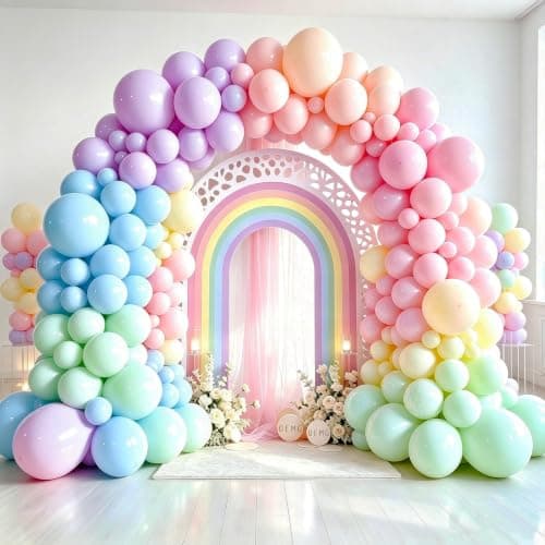 OEMG Pastel Balloons 150 Pack - Pastel Rainbow Latex Balloon 12 10 5 Inch For Kids Girl Birthday Party Decorations Princess Wedding Baby Shower, Macaron Pink Yellow Purple Green Blue Balloons