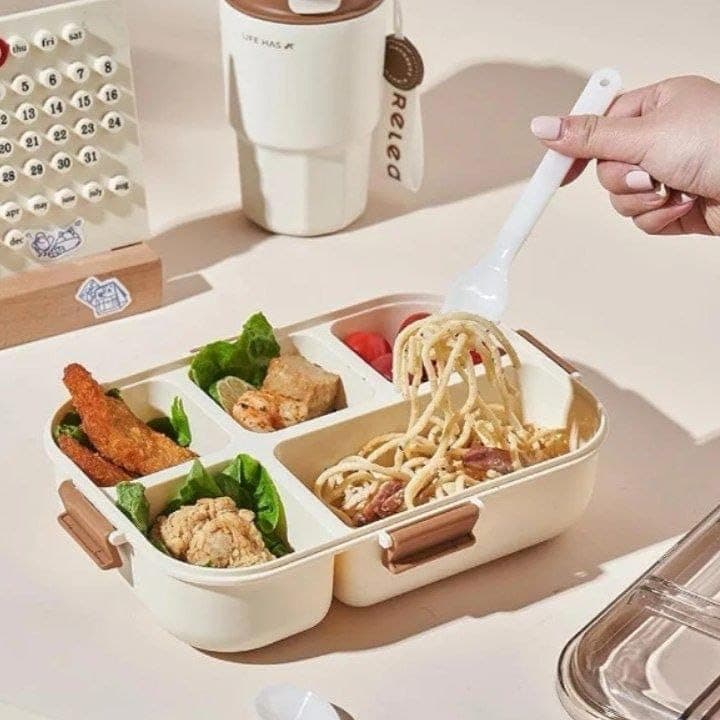 Generic 4-Compartment Lunch Box,Modern and elegant design, Divided interior for organized meals, Durable and safe plastic material for everyday use, Available in beige and green .nin