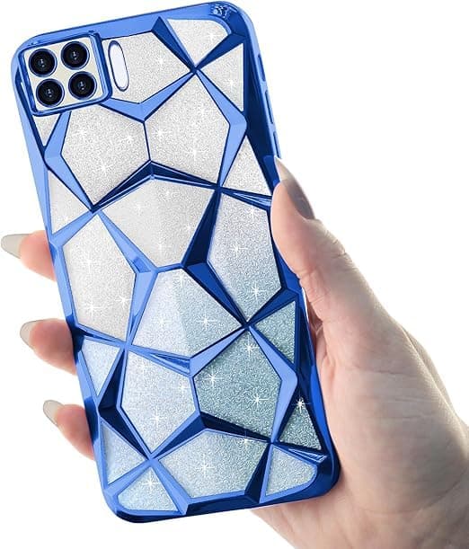 Compatible With (Oppo A73) Case Plating Bling Gradient Glitter Clear Cover Soft TPU Silicone Cute Camera Protection Shockproof Back For Women Girls Case (Blue)