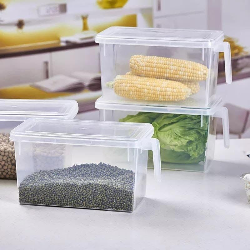 Generic Clear Plastic Refrigerator Organiser Drawer with Handle and Lid, for Fruits, Vegetables and Food Storage, .ex