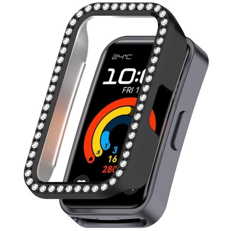 Protective case (Compatible with Huawei Band 11), Hard PC with Single Row Of Diamonds, Half Coverage, Coated Carbon Fiber