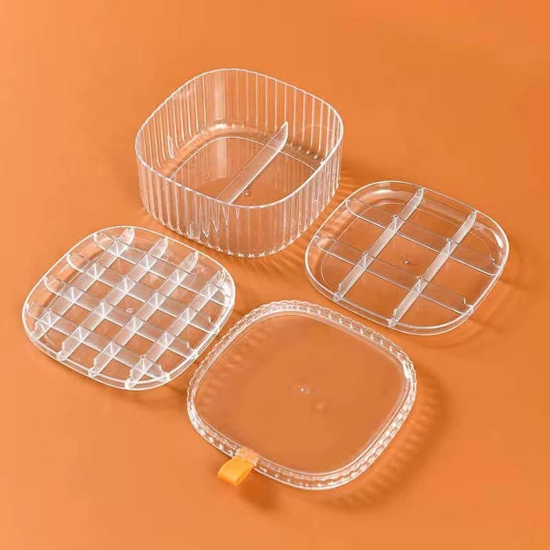 Generic Clear Ring Organiser Box, 3-Layer Multi-Compartment Jewellery Storage, Transparent Portable Accessory Case, .abe