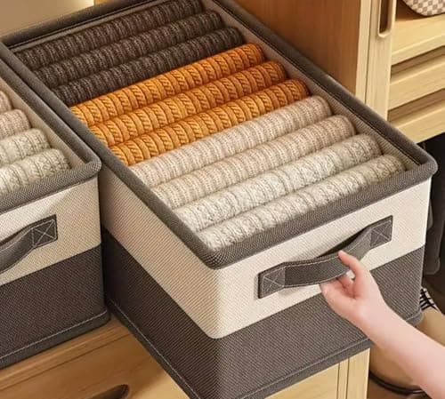 Generic Foldable Linen Fabric Clothes Organiser Box, Heavy-Duty, Bedroom and Wardrobe Storage, 40x30x25 cm, .sa
