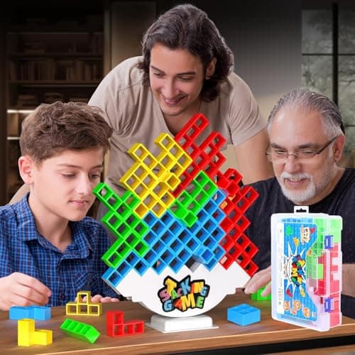 BBnote 48PCS Stack Game for Adult & Kids, Tetra Board Tower Games for Family Travel Party, 2 Players Balance Stacking Toy, Team Toys Building Block Tabletop game