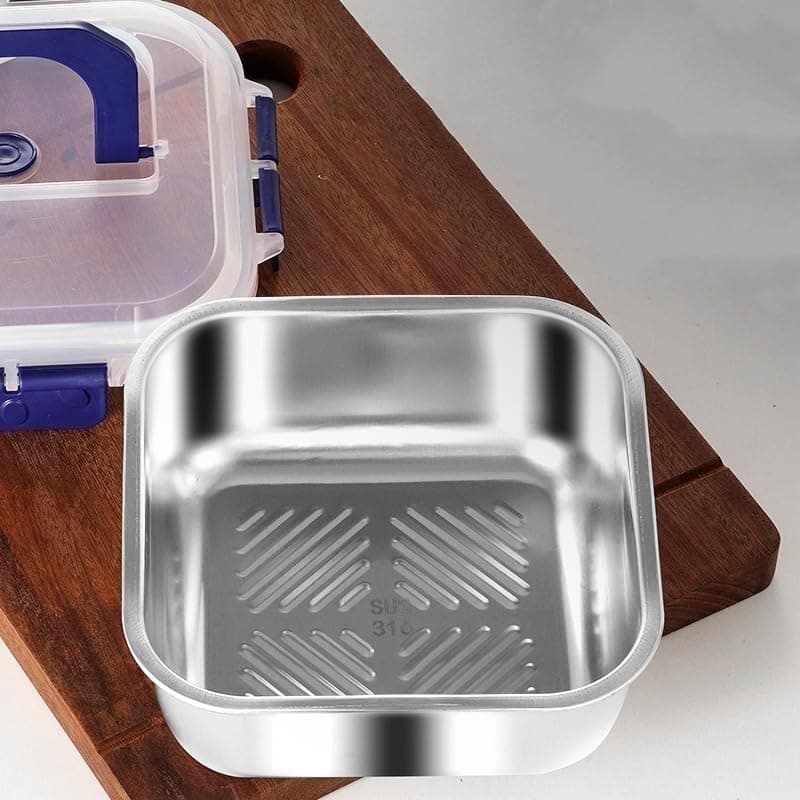 1 Liter Sheet Metal Lunch Box with Airtight Lid Portable Food Storage Container for Fridge and Travel Practical Metal Box with Comfortable Handle Meal holder