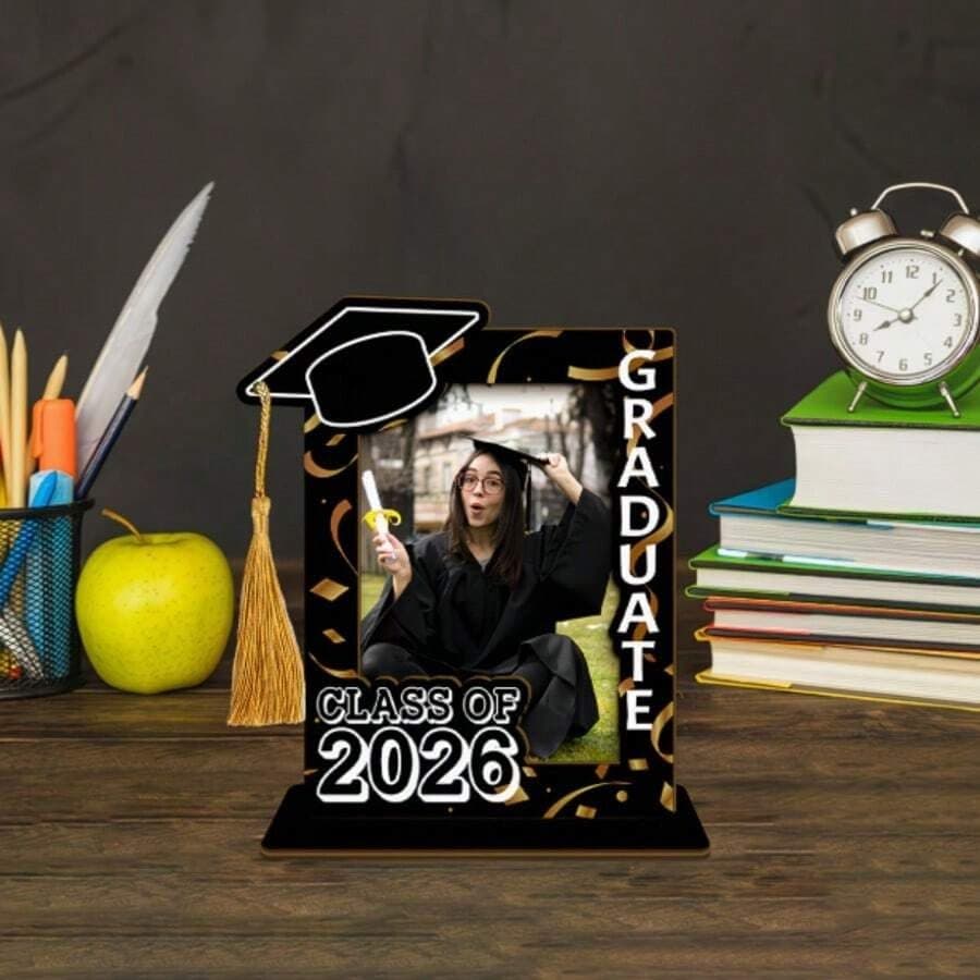 Graduation Photo Frame, Class of 2026, Graduation Cap Design, Black and Gold, Graduation Gift Picture frame