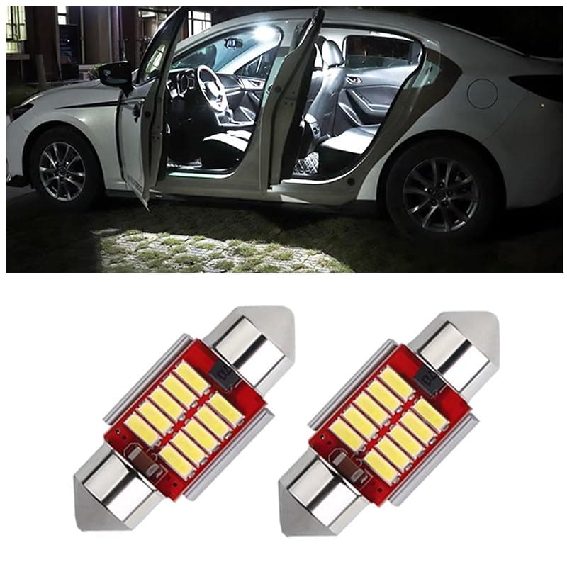 KaberMisr 2020 LED Car Light, Dome Lamp for Cars Super Bright Suitable for Car Salon and License Plate (White, 10 LED, 2 Pieces, Code:9254) Vehicle light bulb
