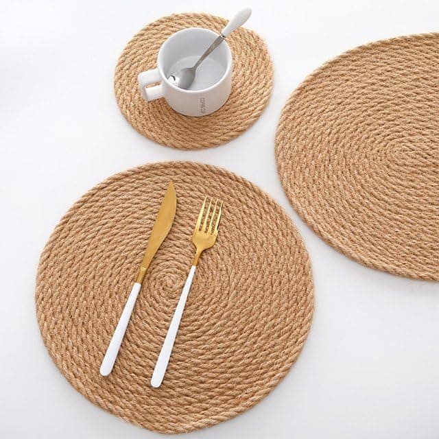 2 Pack Round Wicker Table Coasters 38cm Heat Insulated Dining Placemats