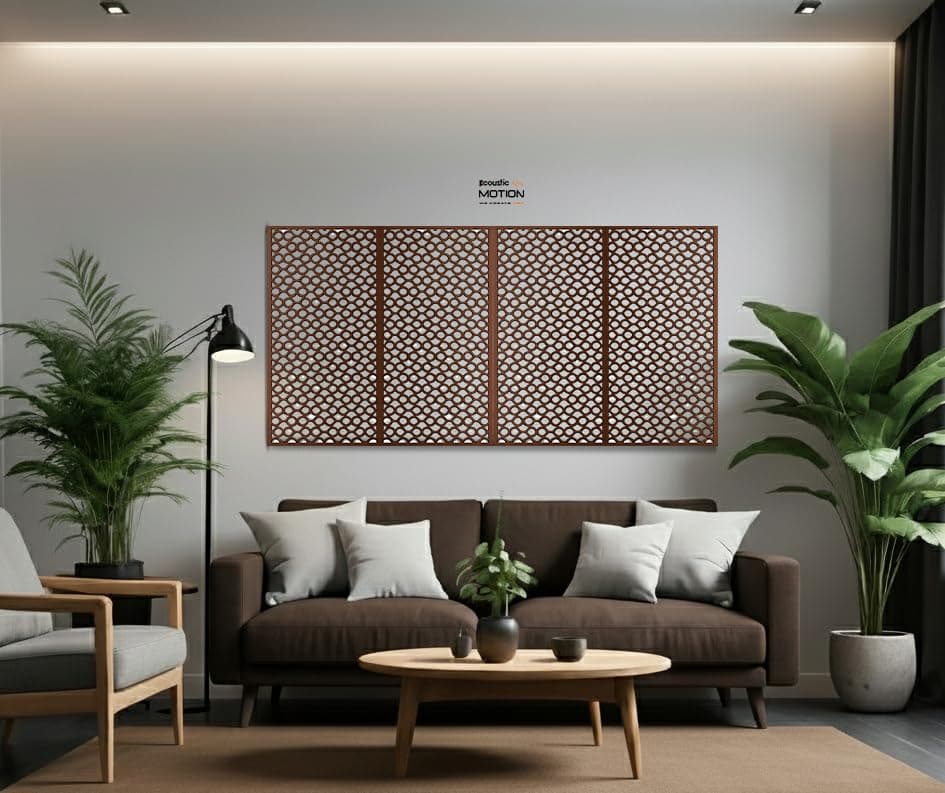 ACOUSTIC MOTION® Wooden MDF Wall Art Decor Panels, FLUXA Design with Double-Face Tape, Modern Brown Wall Hanging for Home, Living Room, Bedroom, Office & Hotel, 25×50×0.5 cm, 4-Piece Set