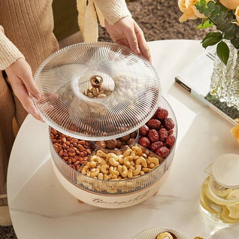 Generic 2-Tier Acrylic Snack and Nut Serving Box with Lid, 5-Compartment Divided Fruit Bowl Dish Organiser, .a2 Food storage container