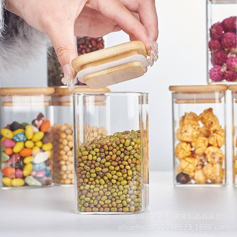 Generic Glass Spice Jars Set with Lids, Square, 8 Jars with Measuring Spoons and 2 Stand Pieces, .nin