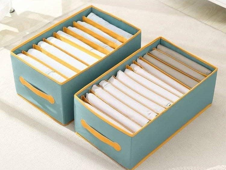 Generic Drawer Organiser with Dividers, Green and orange, Multi-Compartment Storage for Underwear, Socks, T-Shirts, and Scarves .bar Caddy