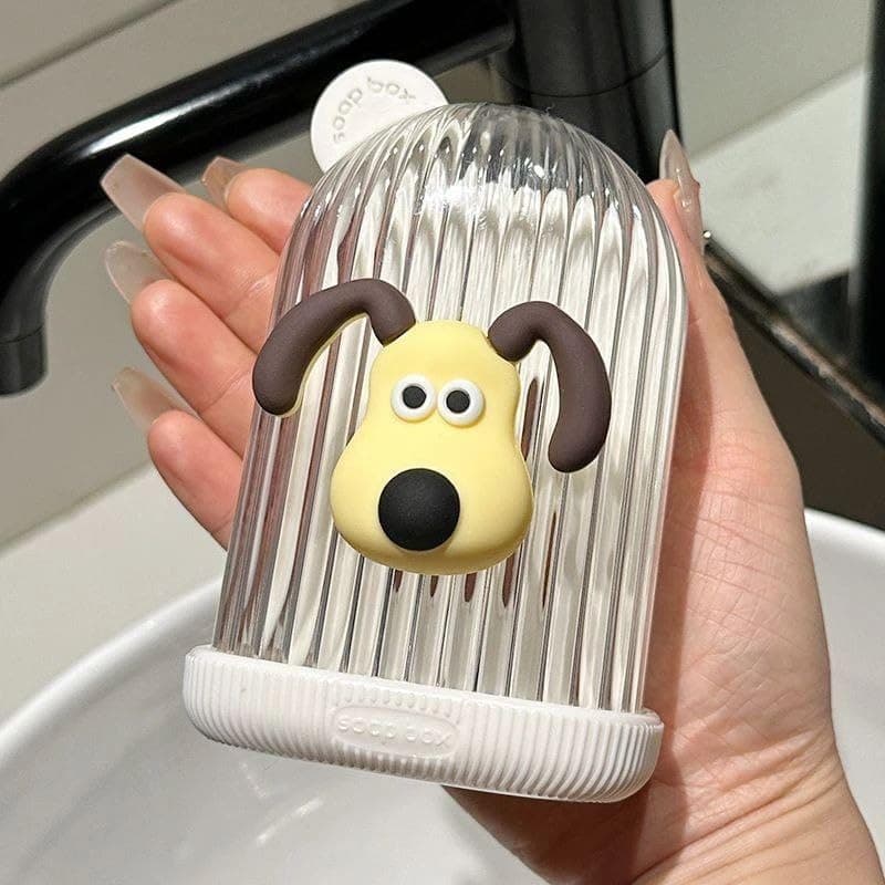 Generic Cartoon Dog Design Soap Dispenser with Silicone Sponge Holder, Portable Acrylic Bathroom Organiser, Small Size .sem