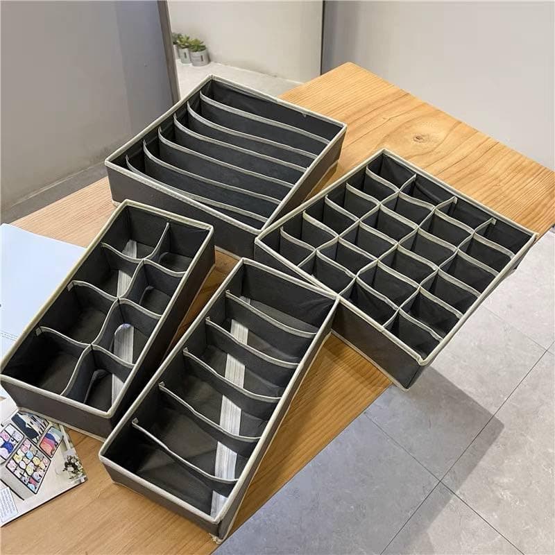 Generic Underwear and Hosiery Drawer Organiser, 4-Piece Set, Linen, Gray, for Bras and Undergarments, .ht Caddy