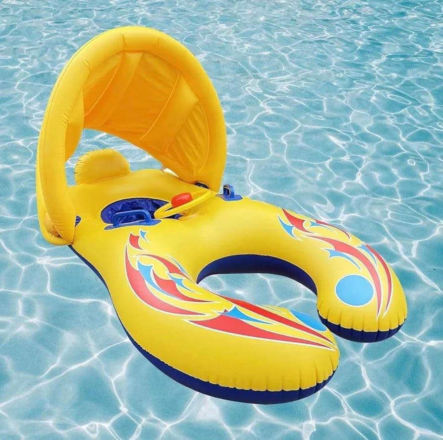 Double Inflatable Pool Float with Detachable Canopy, Interactive Parent-Child Pool Floaties for Swimming in Pool, Infant Pool Floats with Handle for Summer Squeeze toy