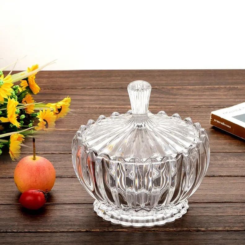 Generic Clear Glass Bonbonnière with Lid, for Serving Nuts, Candy and Snacks, Decorative Style, .qu Food storage container