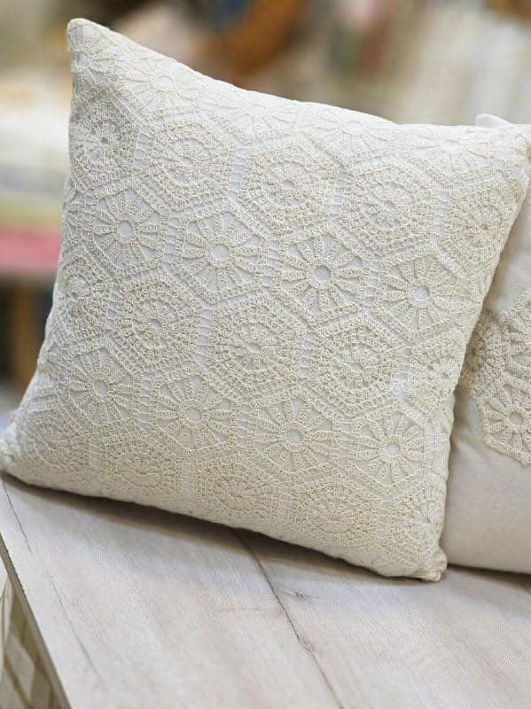 Generic Elegant Turkish Macramé Throw Pillow Cover, Linen Fabric, White, 45x45cm, Square, Set of 2, Home Décor, .sr Decorative pillow cover
