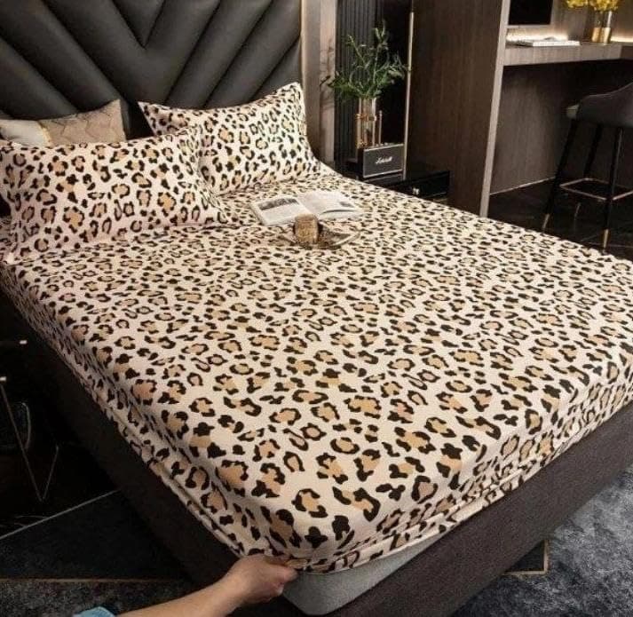 Generic Tiger Print 4-Piece Cotton Sheet Set, Leopard Style, 180 cm, Fits Mattresses up to 30 cm Deep, .reh Bed linen set