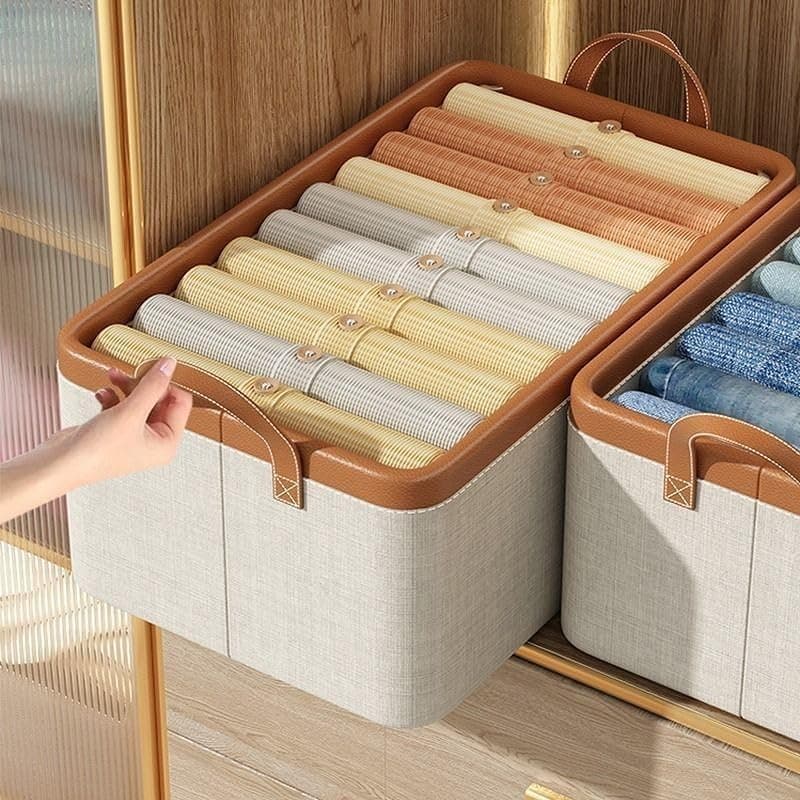 Foldable Linen Fabric Storage Box 45x30x20 cm for Closet and Dressing Room Clothes Organization Durable and Stylish