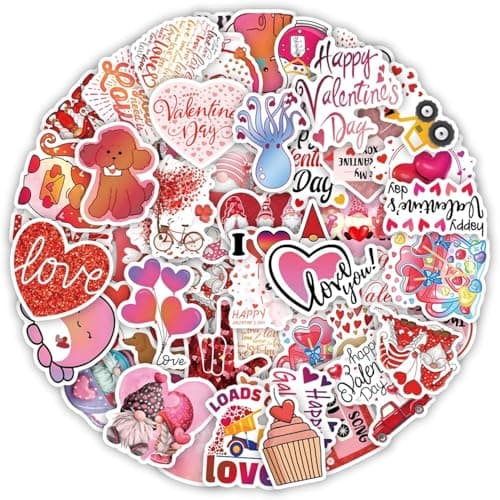 50pcs Valentines Day Stickers, Vinyl Waterproof Love Stickers for Laptop Water Bottles Scrapbook Skateboard Guitar Heart Romantic Valentine's Day Stickers… Sticker decal