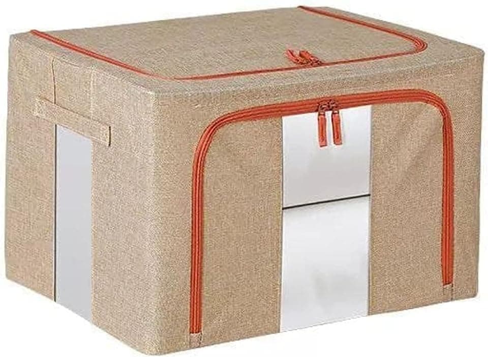 100L Large Storage Box with Foldable Metal Frame Clothes Organizer Bin