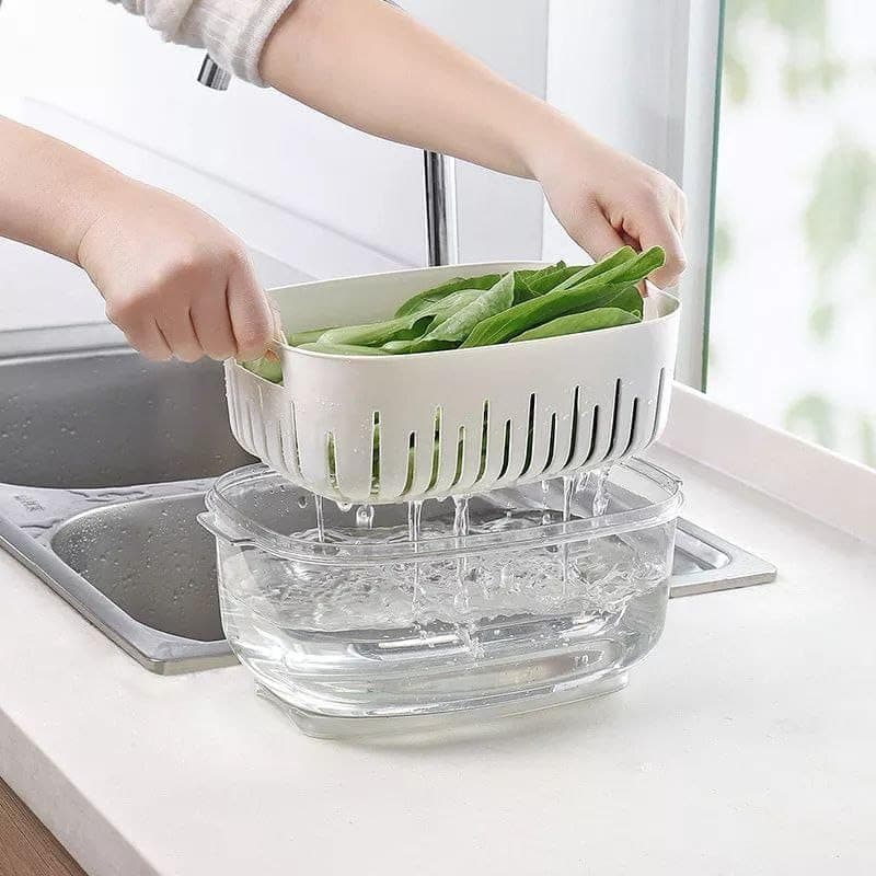 Generic Refrigerator Container Set with Draining Basket, for Storing and Preserving Fruits and Vegetables, 3-Piece, .za