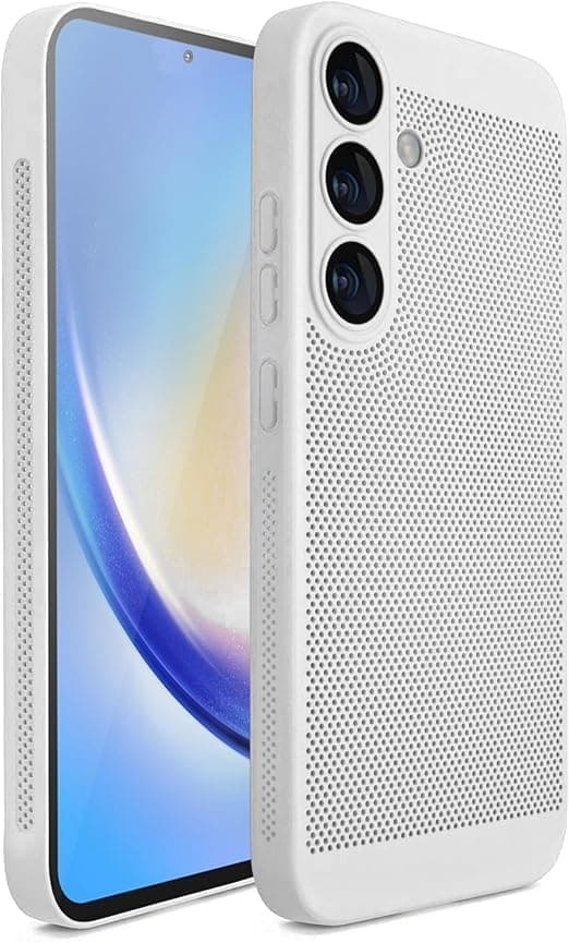 Case For Samsung Galaxy A55 Heat Dissipation Case with Built-in Camera Lens Protector Slim Fit Breathable Cooling Anti-Fingerprint Hard PC Back Shockproof Cover - White