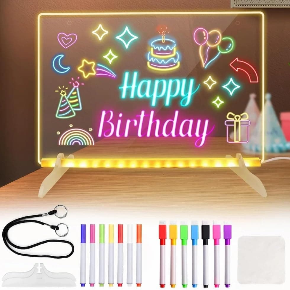 LED Luminous Writing Board 12x8 Inch Transparent Glass Note Pad & 7 Pens