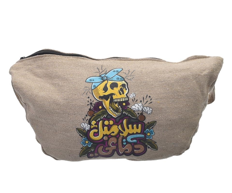 OX W-99 Comic Phrases Fabric Fashion Printed Waist Bag with Zipper for Women, Beige Waist pack