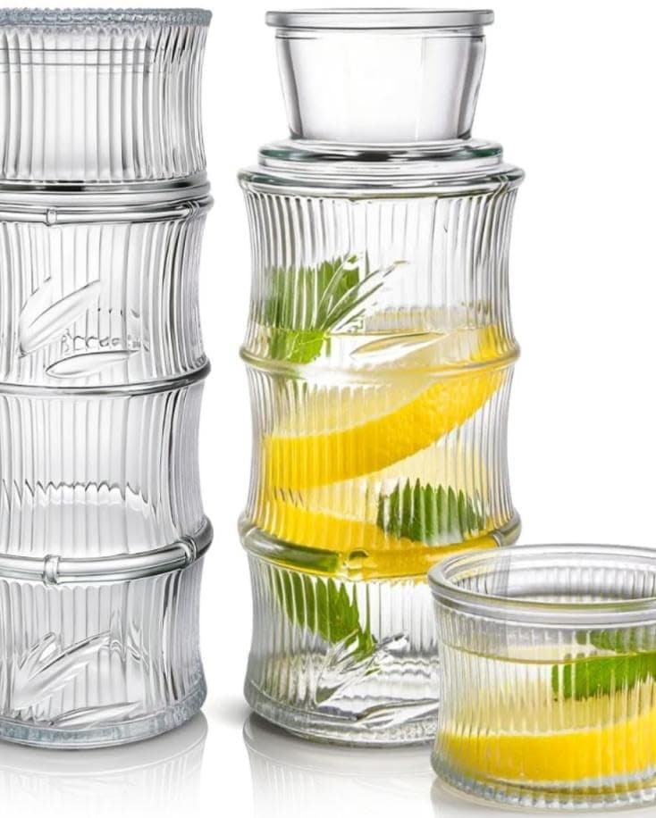 Generic Glass Bottle with Cup for Water, Juices and Beverages, 850ml Bottle and 220ml Cup, Clear, Table or Nightstand Serving Set, .mk