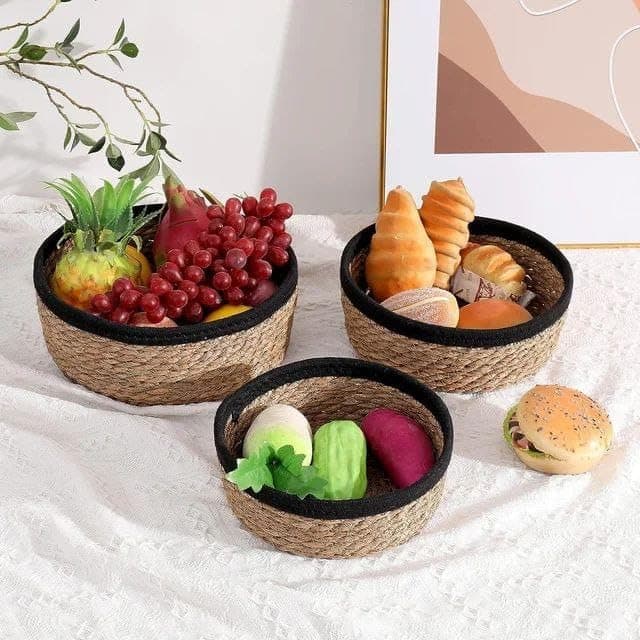 Generic 3-Piece Wicker Organizer Set,Highly versatile, Suitable for serving baked goods at the dining table, Can be used as an egg basket, Ideal for the kitchen or bathroom,Bread or fruit basket, .smk
