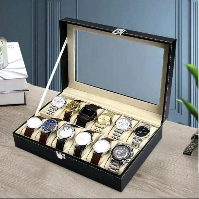 12 Slot Watch Box Organizer Jewelry Display Case Luxury Storage Holder