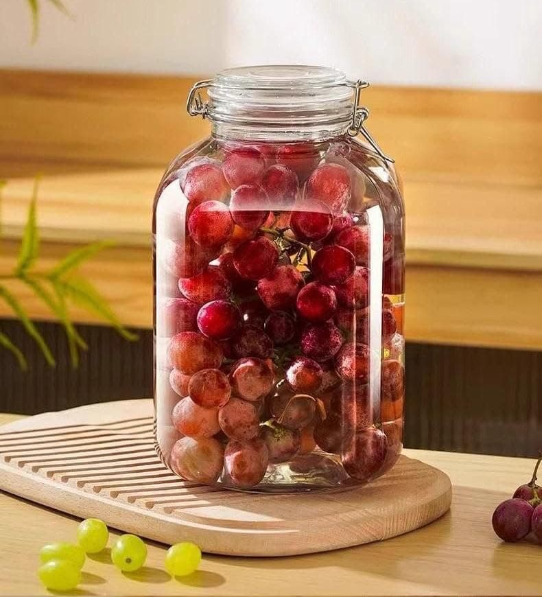 Generic Glass Storage Jar with Clip-On Lid, Clear, 2 Litre, Airtight Seal, for Preserving Fruits and Fermenting, .flo Food storage container