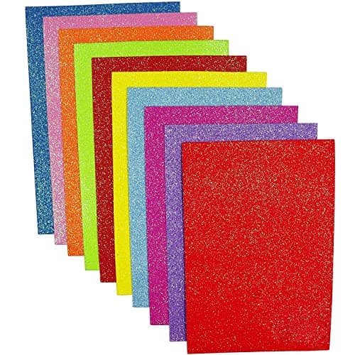 KABEER ART Pack Of 10 A4 Size Foam Glitter Sheets - For Crafts, Home. Office, Party Decorations