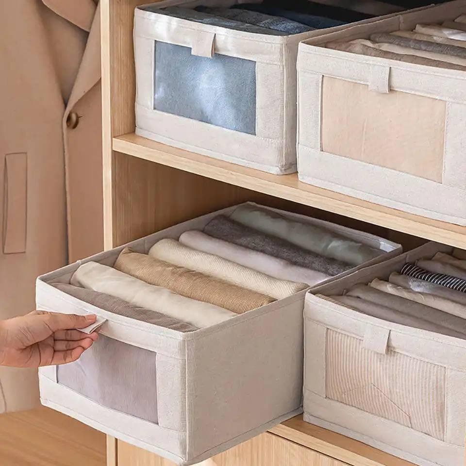 Generic Foldable Linen Storage Box with Clear Window, for Clothes and Shirts, Beige, 45 x 30 cm, .za