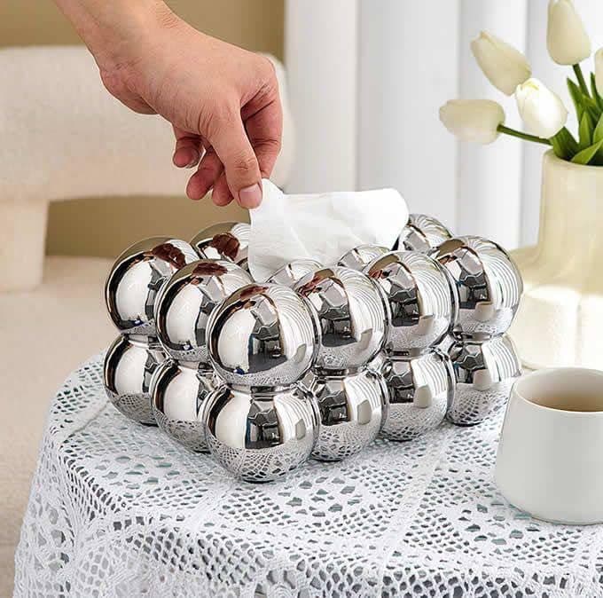 Generic Decorative Metallic Spherical Tissue Box Cover, Large Size .sem (Silver)