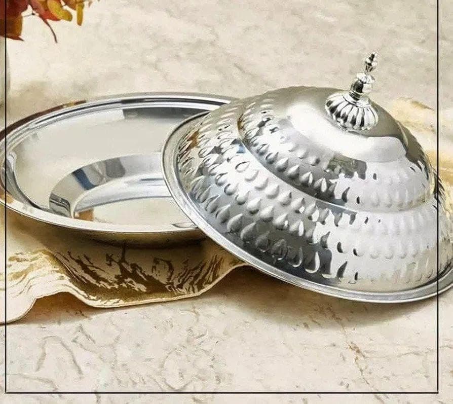 Generic Stainless Steel Serving Tray with Lid, Silver, 30 cm, for Kabsa and Mandi, .db