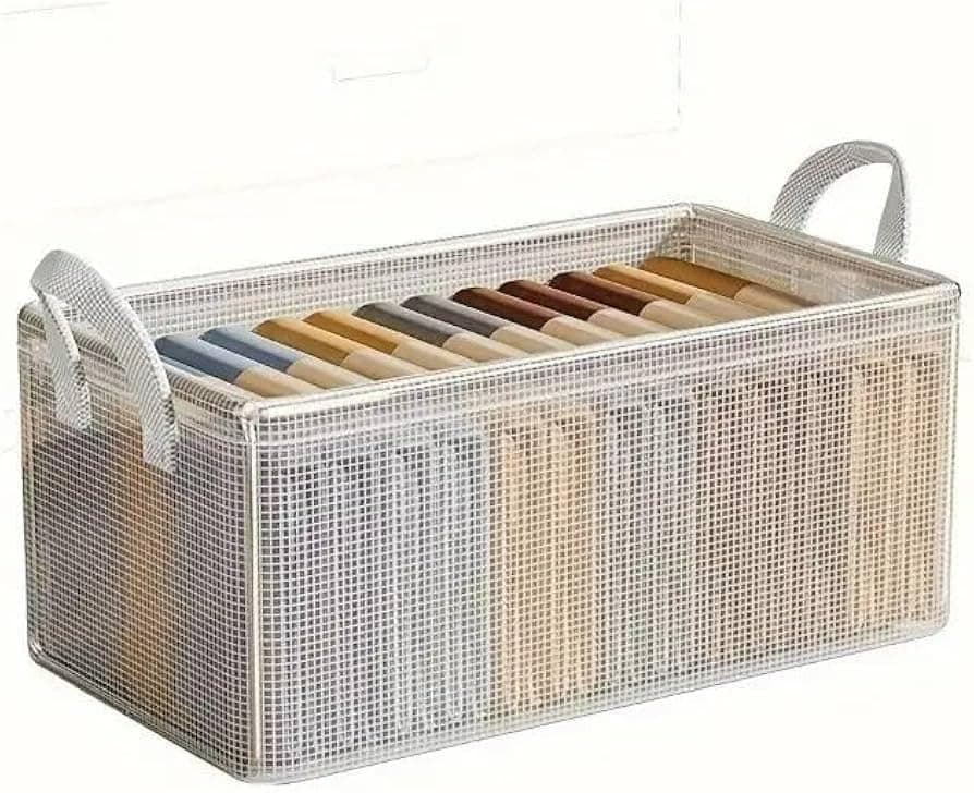 Transparent Fabric Storage Box 47x27x19 cm with Metal Frame for Closet and Shelf Organization Folded Clothes Accessories Storage Under Bed