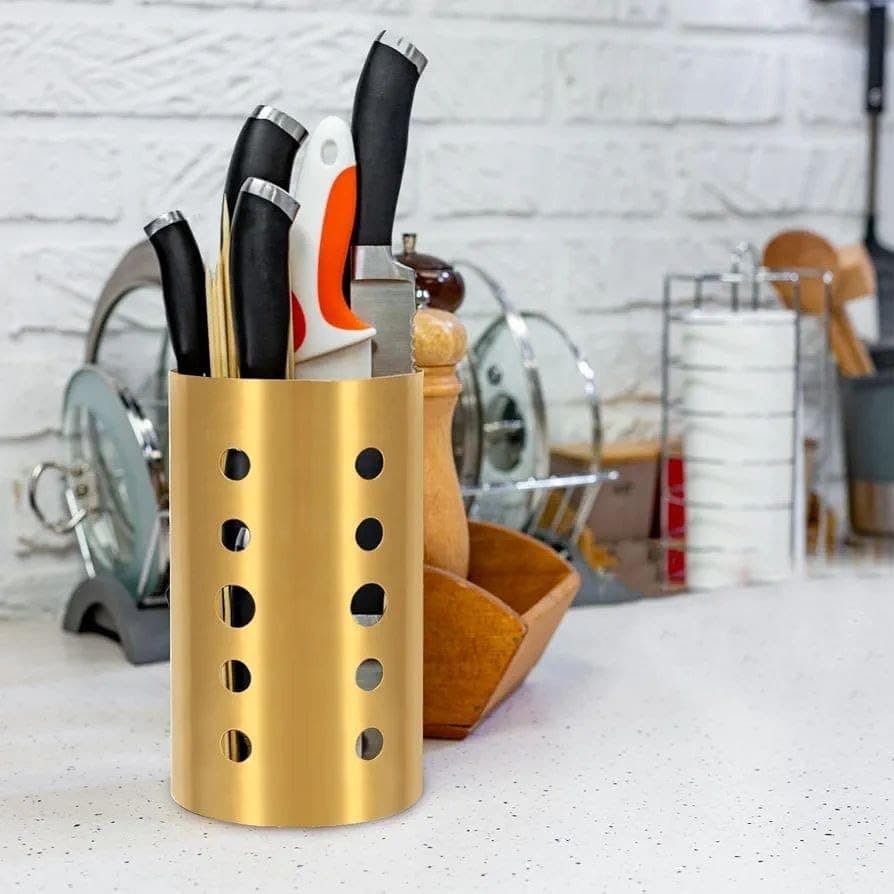 Generic Gold Cutlery Drainer, Chic, elegant cylindrical design, For organizing and draining cutlery, Rust-resistant stainless steel organizer, High-quality imported product, .db