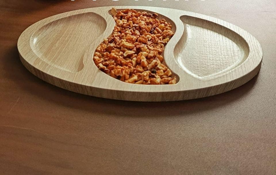 Generic Snack serving tray, Oval shape, Water-resistant treated Thai wood, Dimensions: 38 x 22 cm, .soh