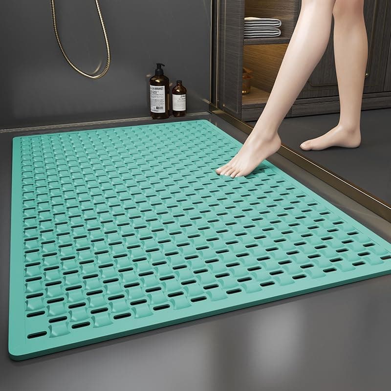Silicone Bath Mat with Suction Cups and Foot Brush 70x40 cm Non-Slip Plastic Bathroom Rug for Shower and Bathtub Use Easy Clean Foot Scrubber