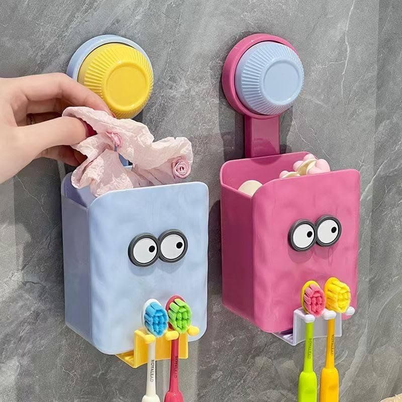 Toothbrush Organizer - Cute Handy Design A sweet shape for your bathroom + very practical! Keep toothbrushes and toothpaste in one place. It has a cup. Adhesive bathroom set - easy-to-install toothbru Toothbrush holder
