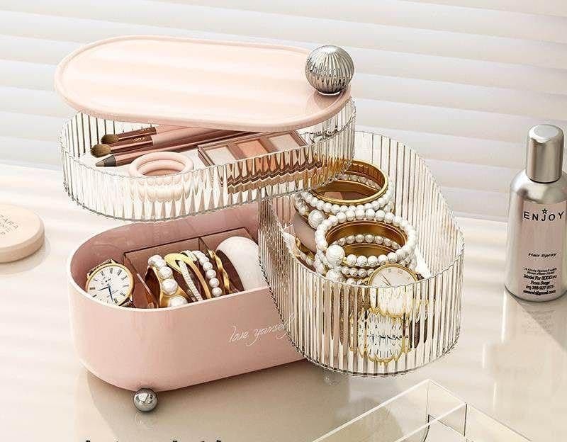 Generic 3-Tier Rotating Jewellery and Accessory Organiser, 360-Degree Rotation, Pink, 20x11.5x19 cm, .db Jewelry storage